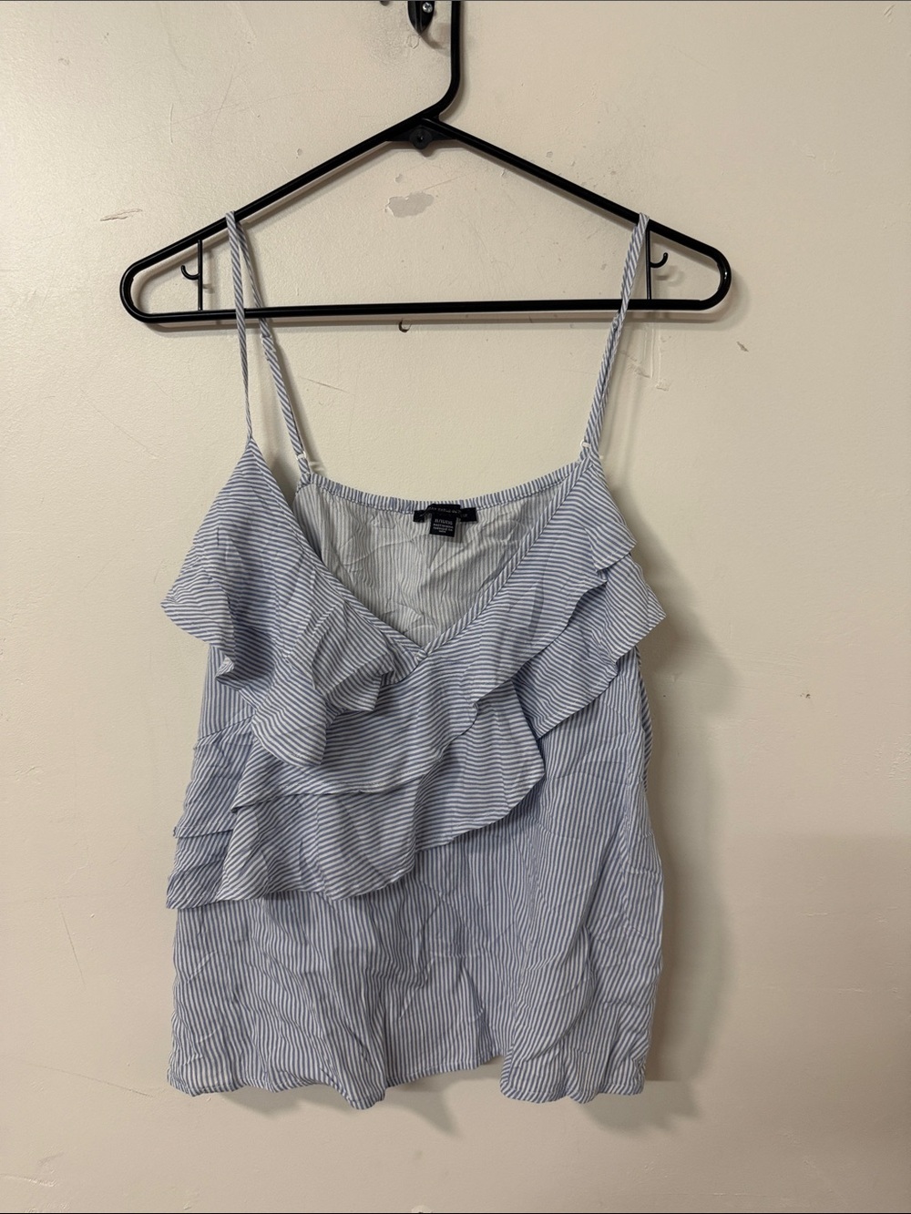 American Eagle Outfitters Blue and White Stripe Ruffle Tank Top 2017